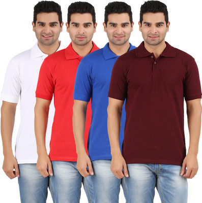 

Rawpockets Solid Men's Polo Neck White, Red, Blue, Maroon T-Shirt(Pack of 4, Blue;maroon;red;white