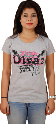

Tryd Printed Women' Round Neck Grey T-Shirt