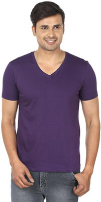 FM Fashionmania Solid Men's V-neck Purple T-Shirt
