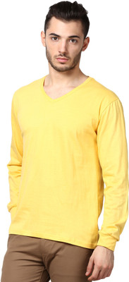 

Inkovy Solid Men' V-neck Yellow T-Shirt