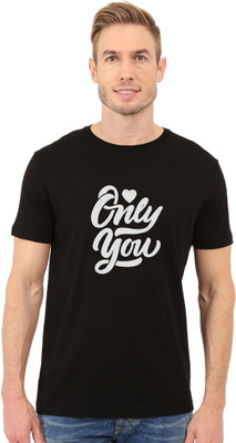 Redfool Fashions Printed Men Round Neck Black T-Shirt