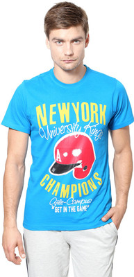 

Ajile by Pantaloons Graphic Print Men's Round Neck Blue T-Shirt