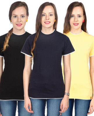 

Campus Sutra Solid Women' Round Neck Black, Dark Blue, Yellow T-Shirt(Pack of 3