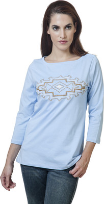 

Rute Embroidered Women's Round Neck Light Blue T-Shirt