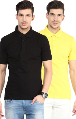 

Yellow Submarine Solid Men's Polo Neck Black, Yellow T-Shirt(Pack of 2)