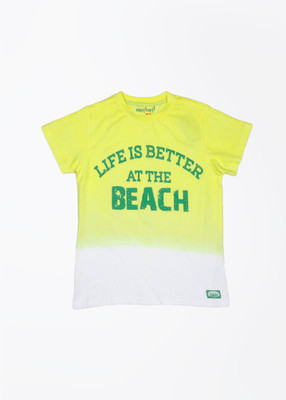 

NautiNati Boys Printed Cotton T Shirt(White, Pack of 1, Yellow