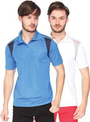 Campus Sutra Solid Men Polo Neck Denim Blue, White T-Shirt(Pack of 2, Royal blue;white