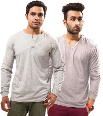 

Unisopent Designs Solid Men's Henley Grey, Grey T-Shirt(Pack of 2