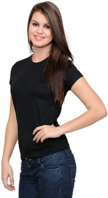 99 Affair Solid Women Round Neck Black T-Shirt