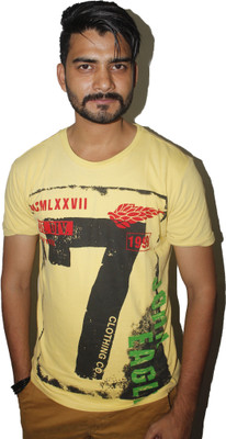 

M|S Printed Men's Round Neck Yellow T-Shirt, Pale yellow