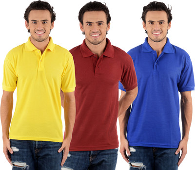 

Blaze Solid Men's Polo Neck Multicolor T-Shirt(Pack of 3, Maroon;royal blue;yellow
