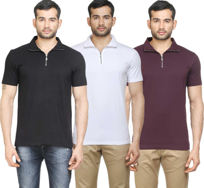 

Poshuis Solid Men's Polo Neck Black, White, Maroon T-Shirt(Pack of 3, Black;dark maroon;white
