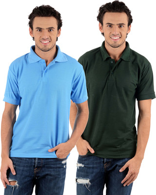 

Blaze Solid Men's Polo Neck Multicolor T-Shirt(Pack of 2, Dark green;sky blue