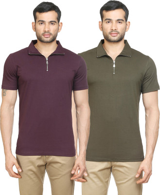 

Poshuis Solid Men' Polo Neck Dark Green, Maroon T-Shirt(Pack of 2, Military green and dark maroon