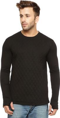Gritstones Printed, Solid Men Round Neck Black T-Shirt