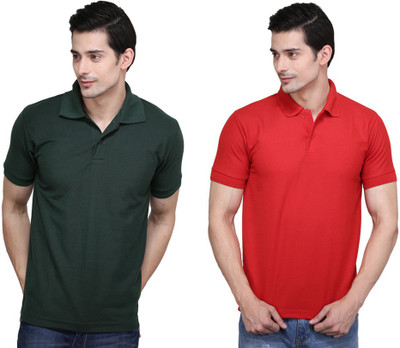 

Ilbies Solid Men's Polo Neck Multicolor T-Shirt(Pack of 2, Dark green - red