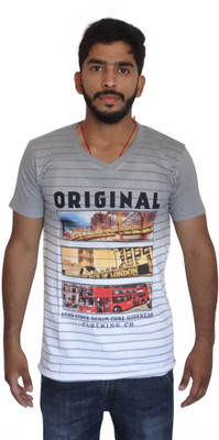 

Uniqe Printed Men's V-neck Grey T-Shirt, Gray