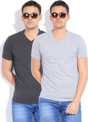 

Mufti Solid Men's V-neck Grey T-Shirt(Pack of 2