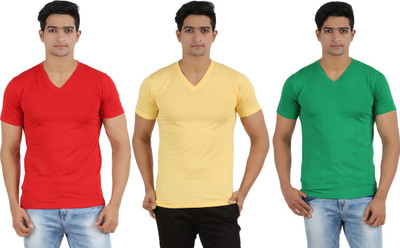 

Lyril Solid Men's V-neck Red, Yellow, Green T-Shirt(Pack of 3