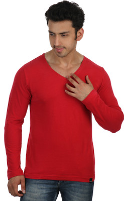 

Rigo Solid Men's V-neck Red T-Shirt