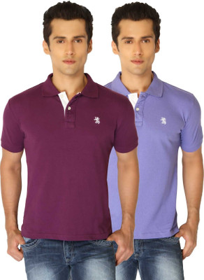 

The Cotton Company Solid Men's Polo Neck Purple, Blue T-Shirt(Pack of 2), Carolina blue;tyrian purple