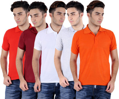 

Sanvi Traders Solid Men Polo Neck Multicolor T-Shirt(Pack of 5
