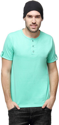 

Campus Sutra Solid Men Henley Green T-Shirt, Sea green