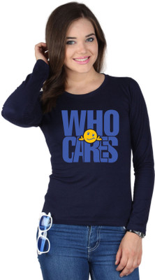 SayItLoud Printed Women' Round Neck Blue T-Shirt, Navy blue