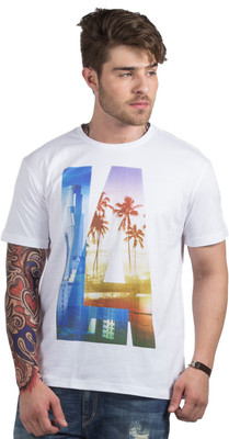 

HotTribes Printed Men' Round Neck White T-Shirt