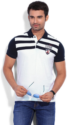 

Mufti Striped Men's Polo Neck White, Blue T-Shirt