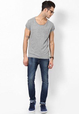 

Jack & Jones Solid Men's Round Neck Grey T-Shirt, Light grey melange
