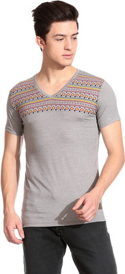 

Tinted Printed Men's V-neck Grey T-Shirt, Light gray