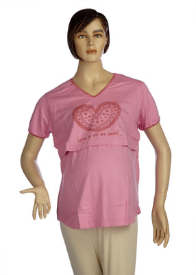 

Mama & Bebe Printed Women's V-neck Pink T-Shirt, Blue