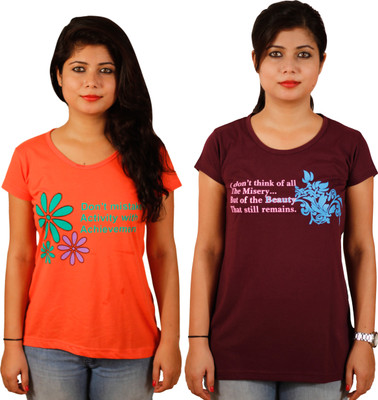 

Tryd Printed Women' Round Neck Multicolor T-Shirt(Pack of 2