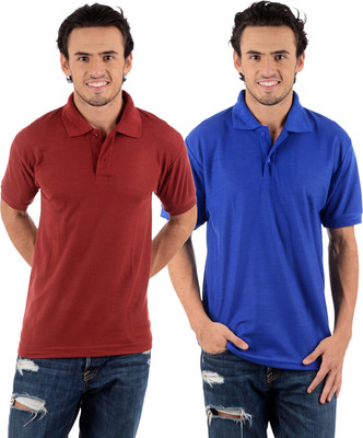 

Blaze Solid Men' Polo Neck Multicolor T-Shirt(Pack of 2, Maroon;royal blue