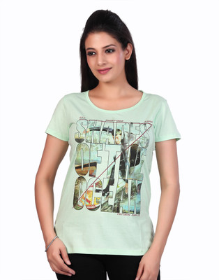 

Fritzberg Printed Women's Round Neck Green T-Shirt, Baby green