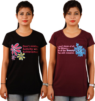 

Tryd Printed Women' Round Neck Multicolor T-Shirt(Pack of 2