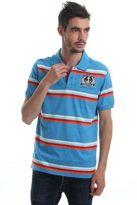 

Indian Terrain Striped Men's Polo Neck Blue T-Shirt, Surf