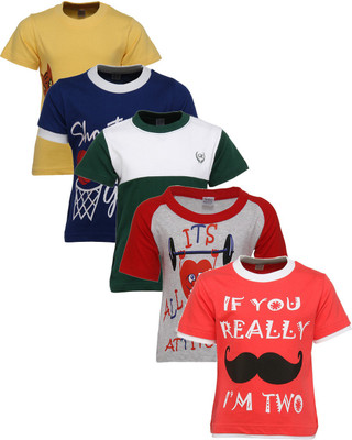 

Gkidz Boys Printed Cotton T Shirt(Multicolor, Pack of 5, Red