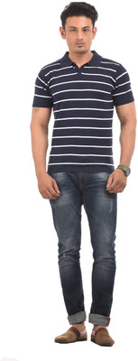 AMX Striped Men Polo Neck Blue T-Shirt AMX Striped Men Polo Neck Blue T-Shirt