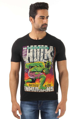 

Flying Machine Graphic Print Men' Round Neck Black T-Shirt, Jet black