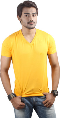 

Spur Solid Men' V-neck Yellow T-Shirt, Gold