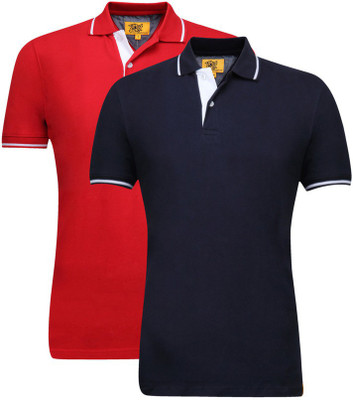 

Campus Sutra Solid Men Henley Multicolor T-Shirt(Pack of 2, Blue;red