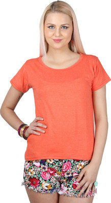 

SayItLoud Solid Women' Round Neck Orange T-Shirt, Orange melange