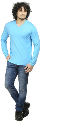 

Oviyon Solid Men's V-neck Light Blue T-Shirt, Air blue