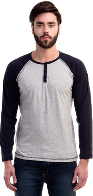 

Mi Moda Solid Men' Round Neck Grey, Dark Blue T-Shirt