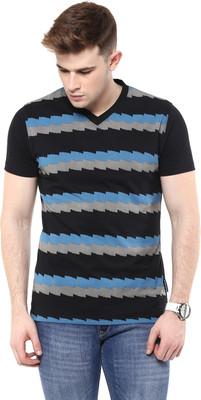 

Avoir Envie Printed Men' V-neck Black, Blue T-Shirt