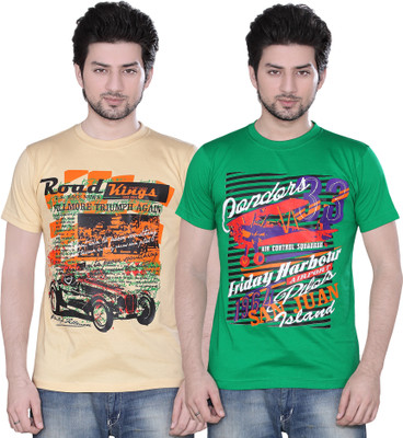 

Zebu Printed Men's Round Neck Multicolor T-Shirt(Pack of 2