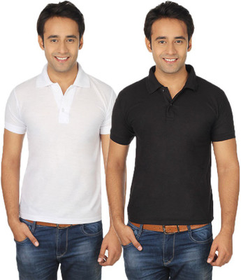 

Quetzal Solid Men's Polo Neck Black, White T-Shirt(Pack of 2