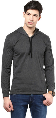 

Izinc Solid Men's Hooded Black T-Shirt, Darkgrey